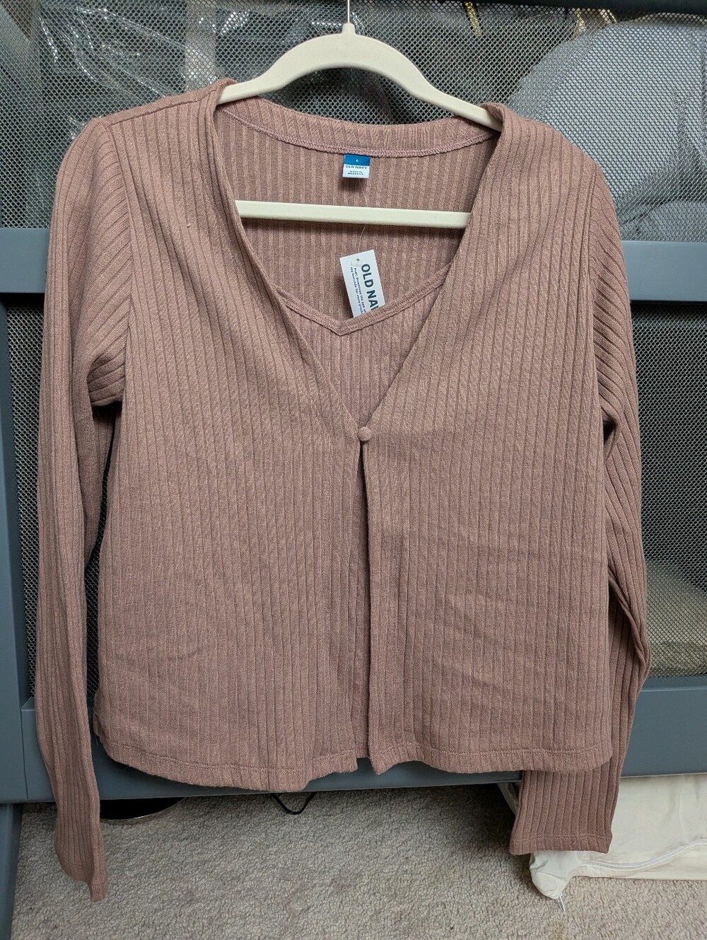 Old Navy Ribbed Mauve V-Neck Button Cardigan + Top, Large